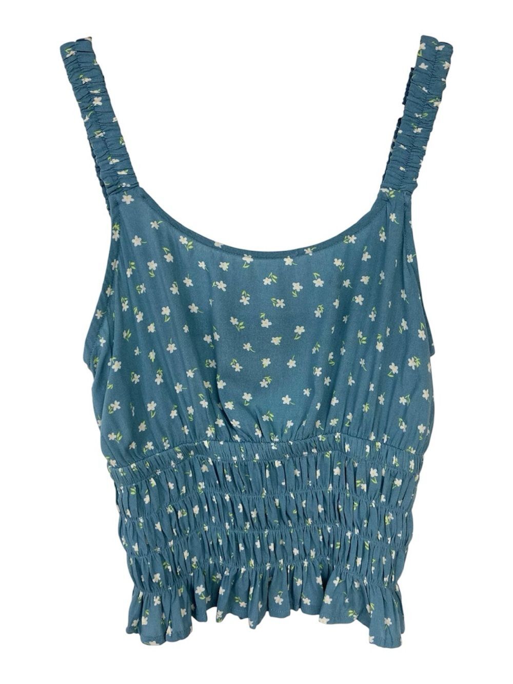 LA Hearts Blue Ditsy Floral Smocked Crop Top Size Medium